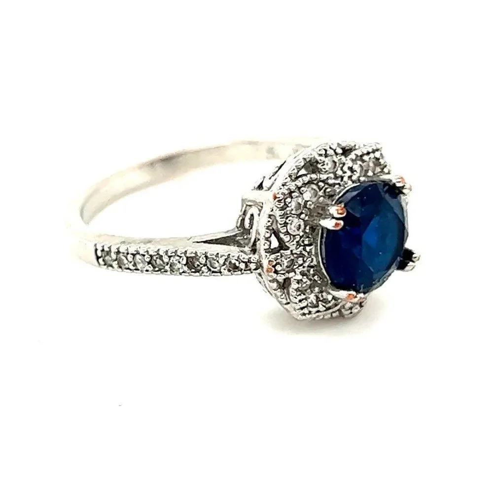 Sterling Silver 925 Retro Vibe Sapphire Ring‎